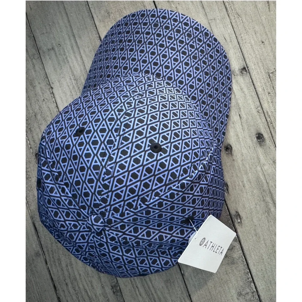 Athleta Blue Black Geometric Print Baseball Cap Water Repellent Recycled Hat NWT